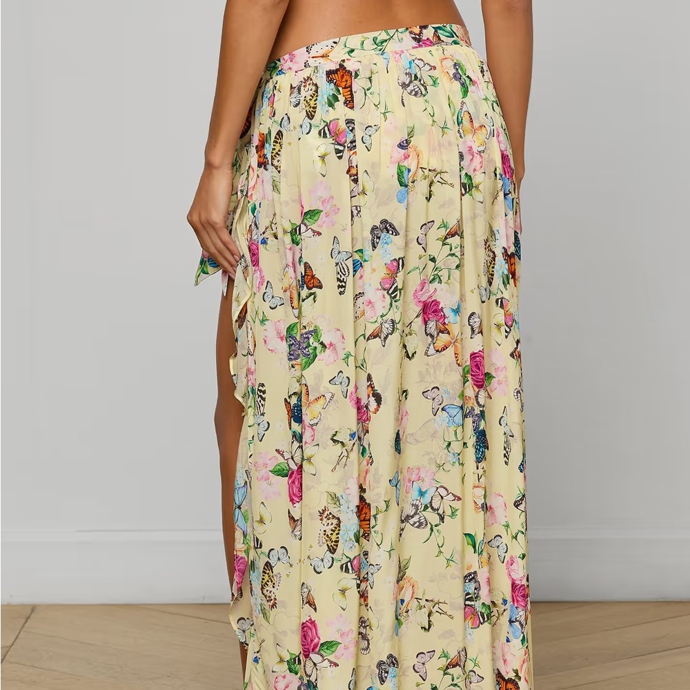 L'AGENCE Klaire cover Up skirt pale yellow garden butterflies - Picture 2 of 5